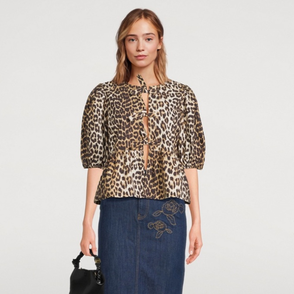 Leopard Print Tie Front Blouse